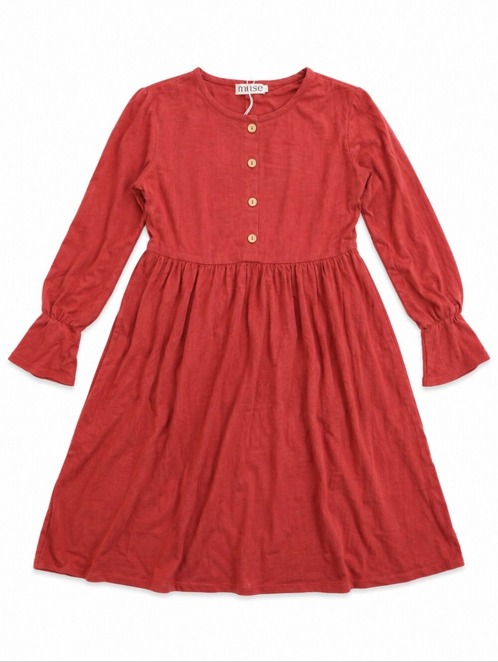 Girls' Casual Red Linen Dress